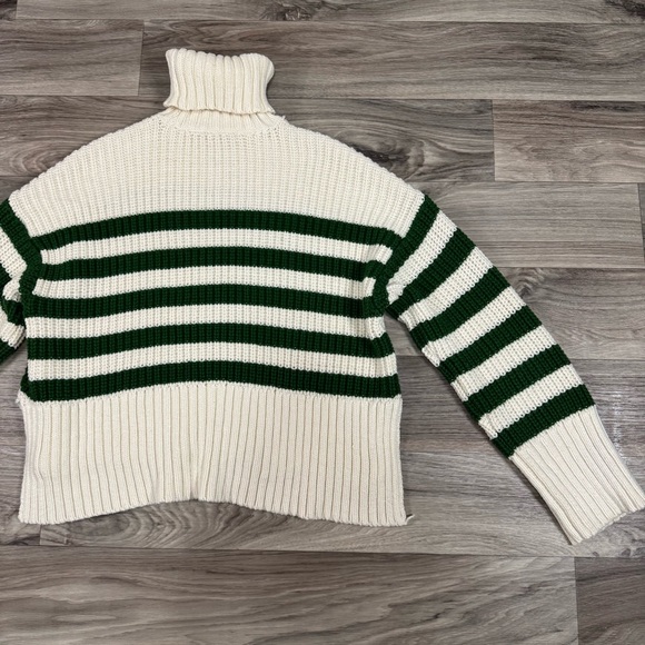 Madewell Wide Rib Turtleneck Sweater Striped Green and White Size Extra Small - Picture 12 of 12